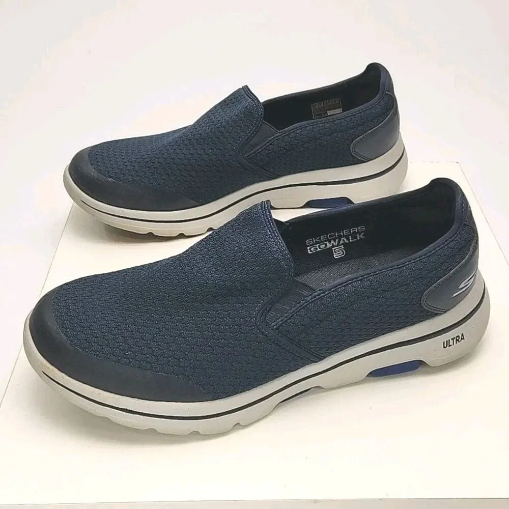 Skechers Sneaker Shoe Blue Go Walk 5 Ultra Women Sz 11.5 Wide Fit Air Cool Goga